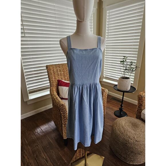 J. Crew Chambray Apron Dress Women's Size S Blue Preppy Coastal Party - Picture 1 of 8